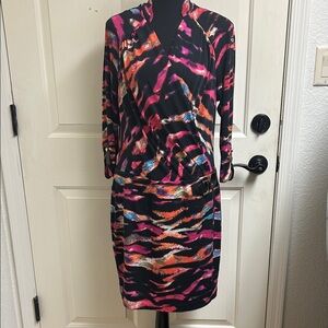 Cache Y2K Colorful Animal Print Dress Faux Wrap 3/4 Sleeve
Bodycon Large